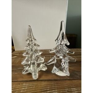 2 Vtg Toscany Glass Crystal Christmas Trees Collection Art Glass 24% Lead Japan